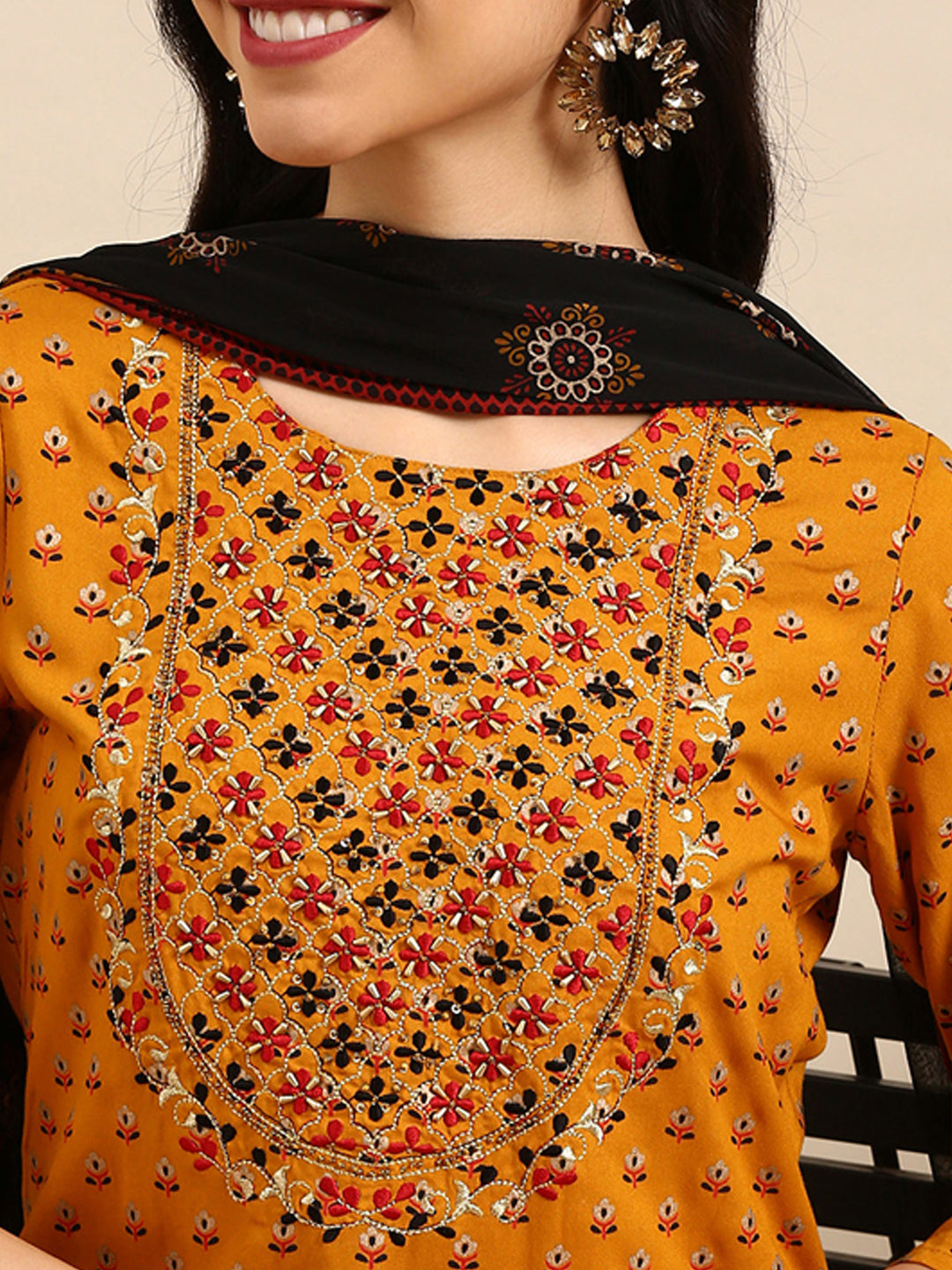 Women's Mustard Printed  Kurta Set