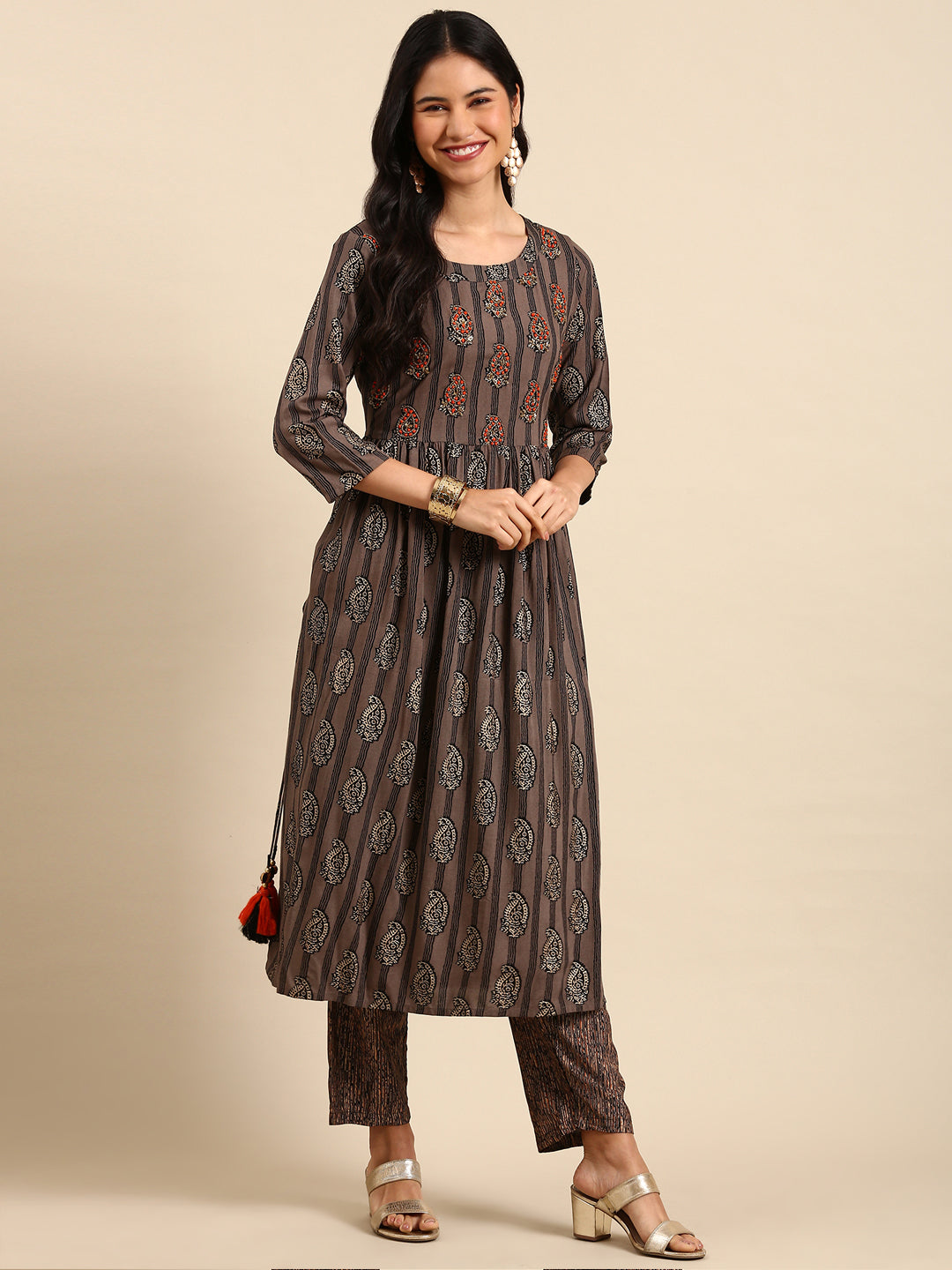 Women's Grey Printed Kurta Set