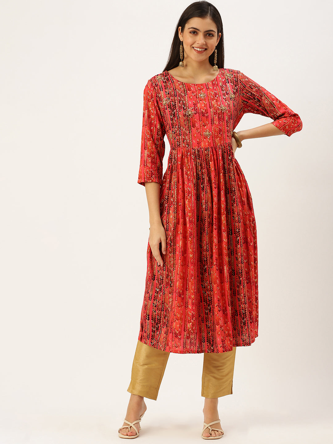 Women's Pink Printed A-Line Kurtas