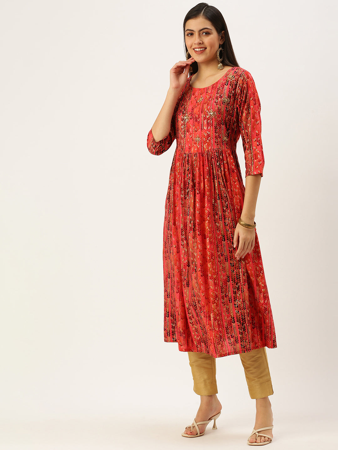 Women's Pink Printed A-Line Kurtas