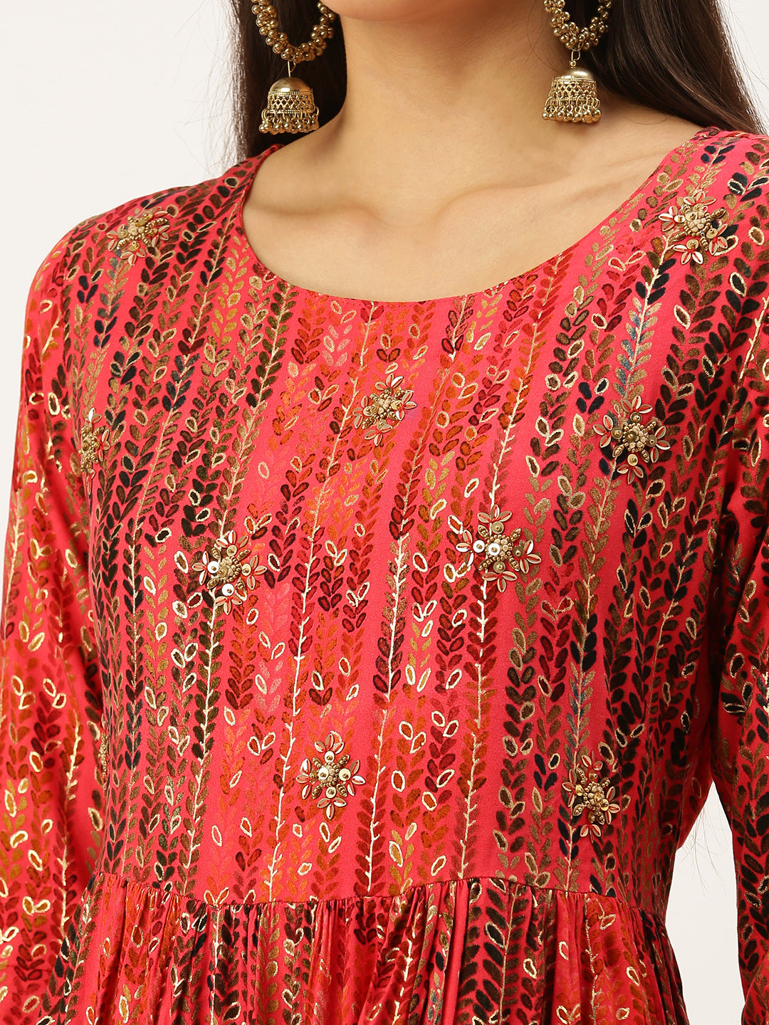 Women's Pink Printed A-Line Kurtas