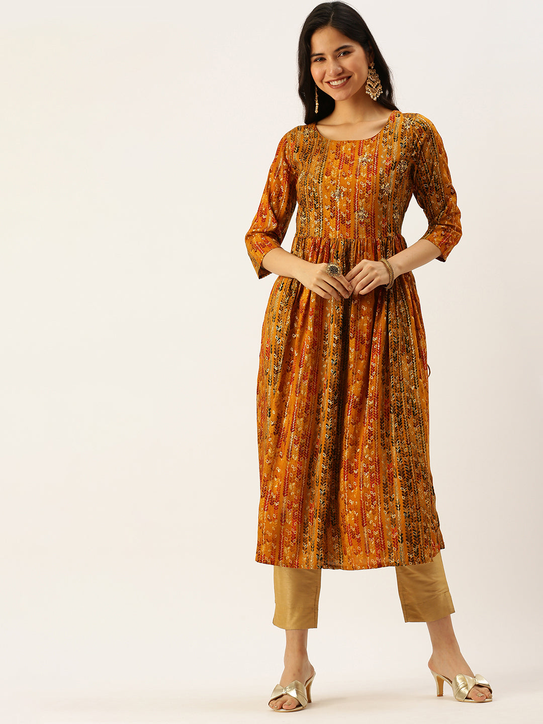 Women's Yellow Printed A-Line Kurtas