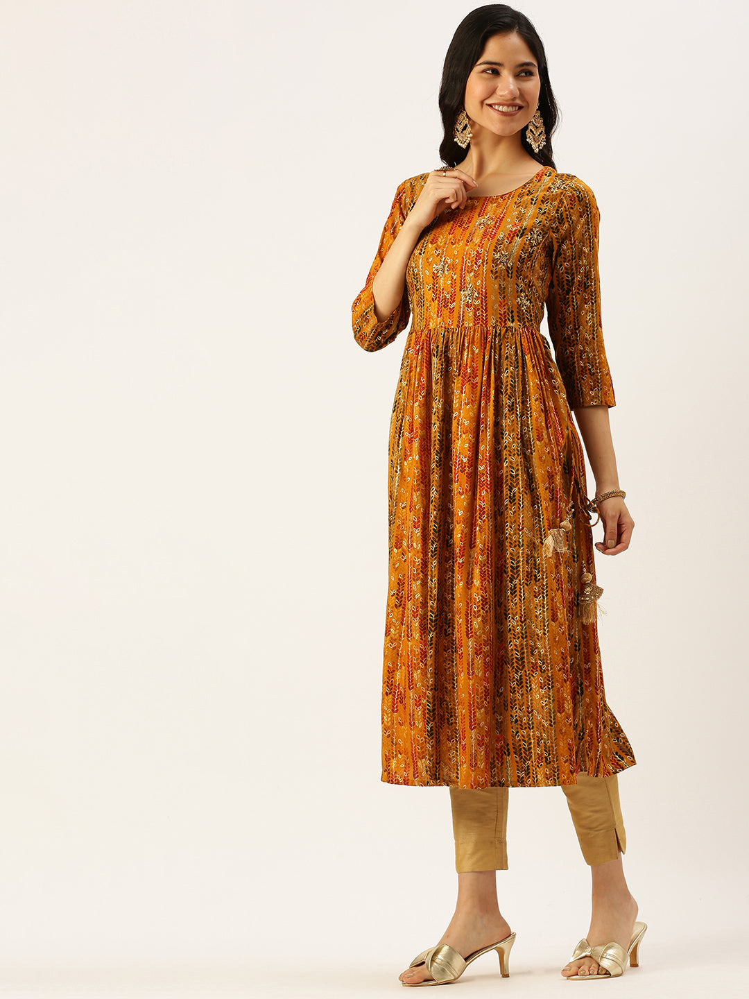 Women's Yellow Printed A-Line Kurtas