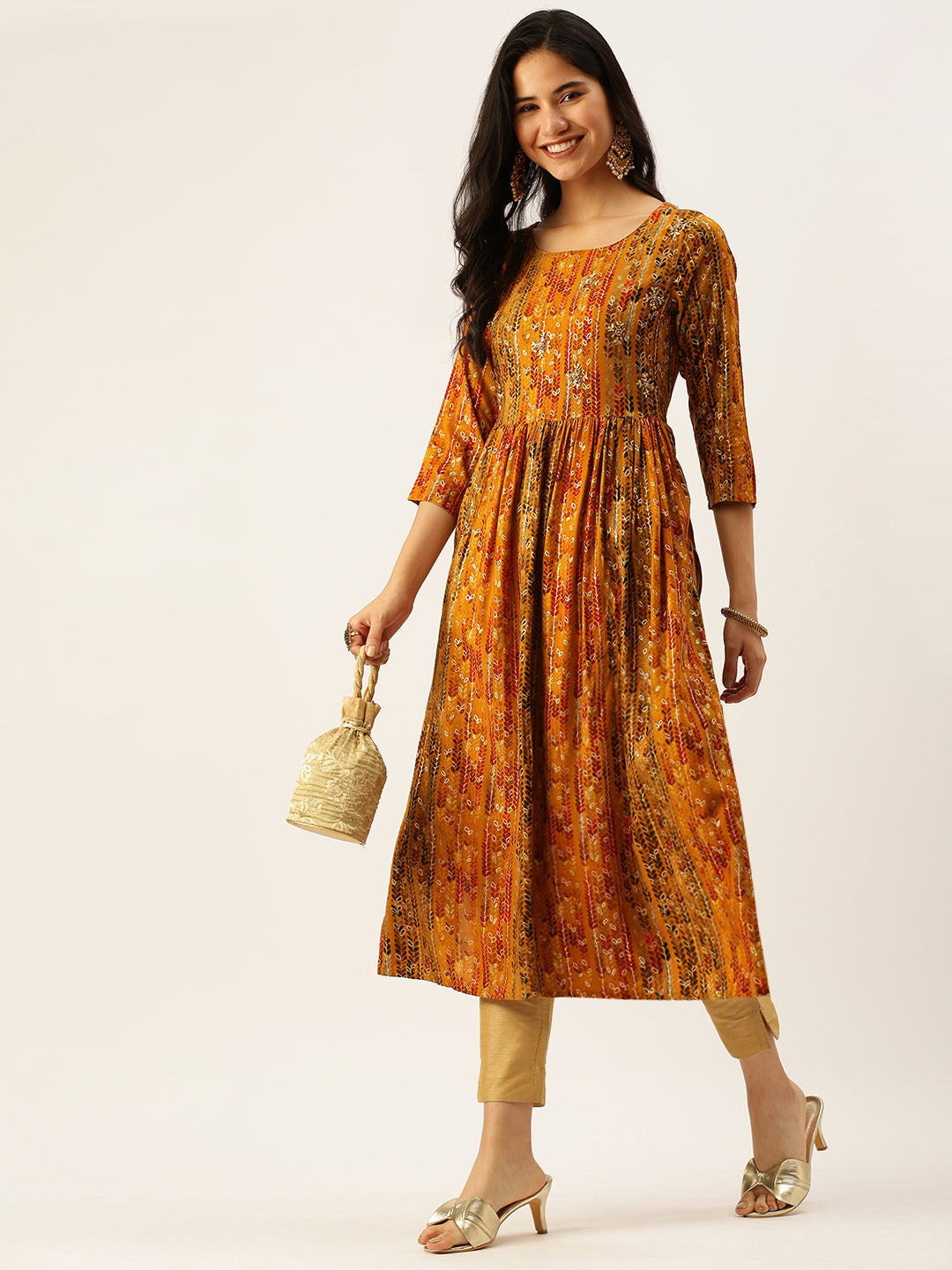 Women's Yellow Printed A-Line Kurtas