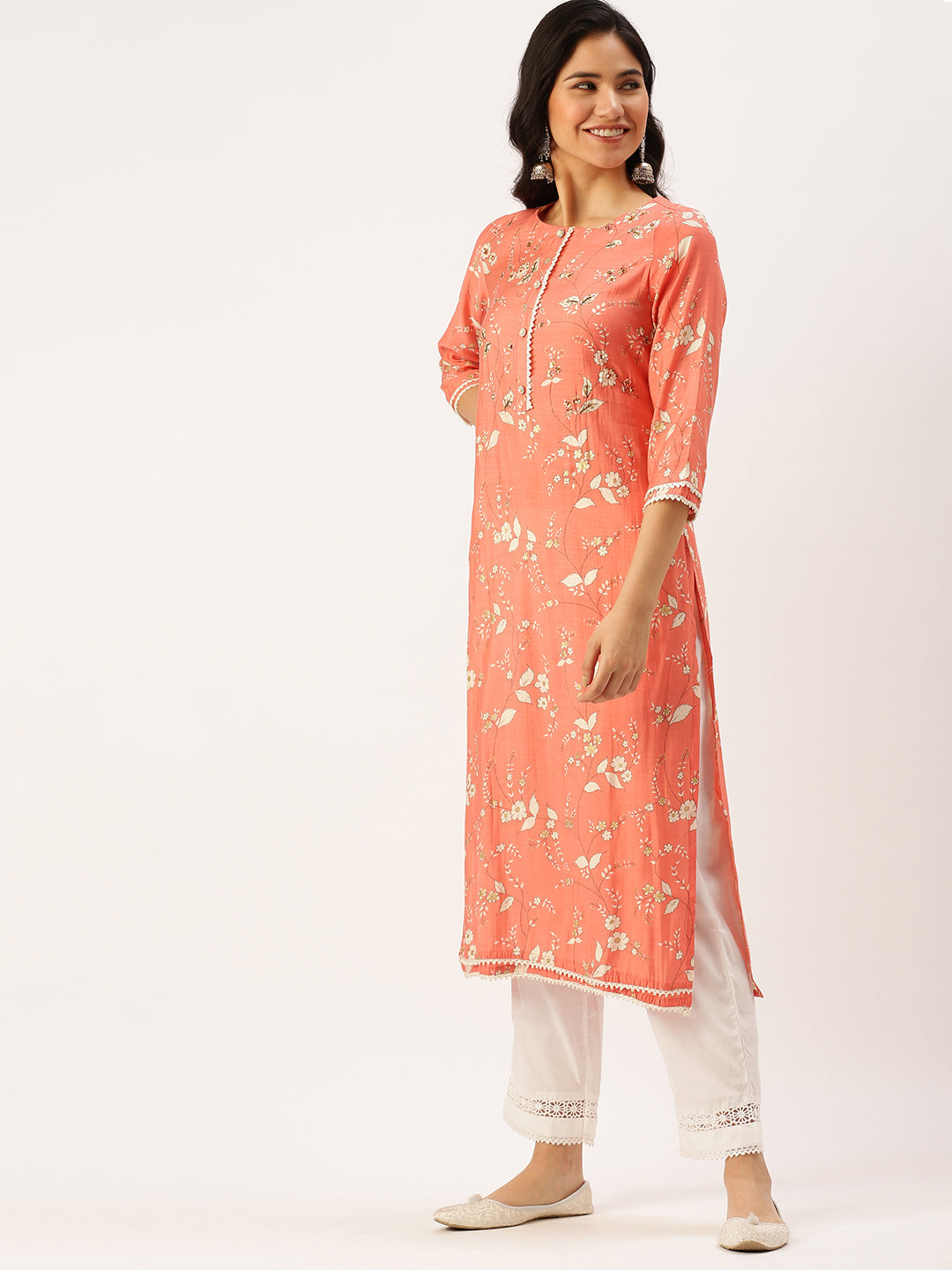 Women's Pink Printed Kurta Sets