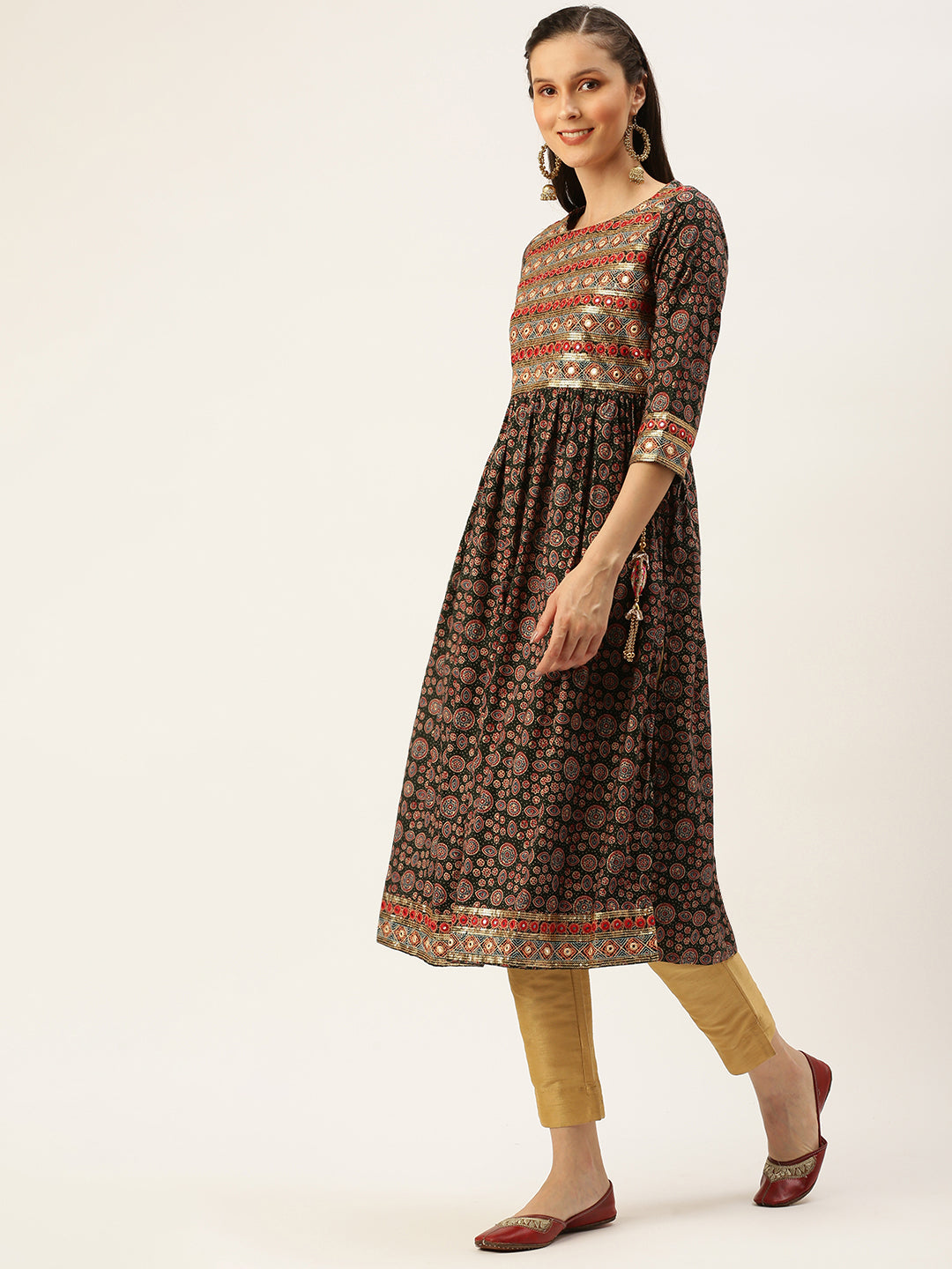 Women's Green Printed A-Line Kurtas