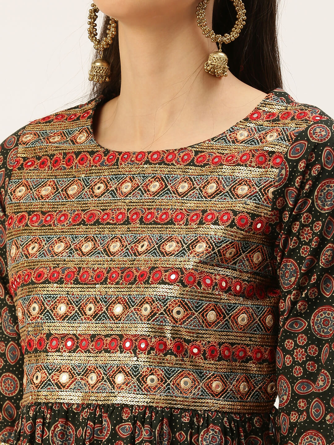 Women's Green Printed A-Line Kurtas