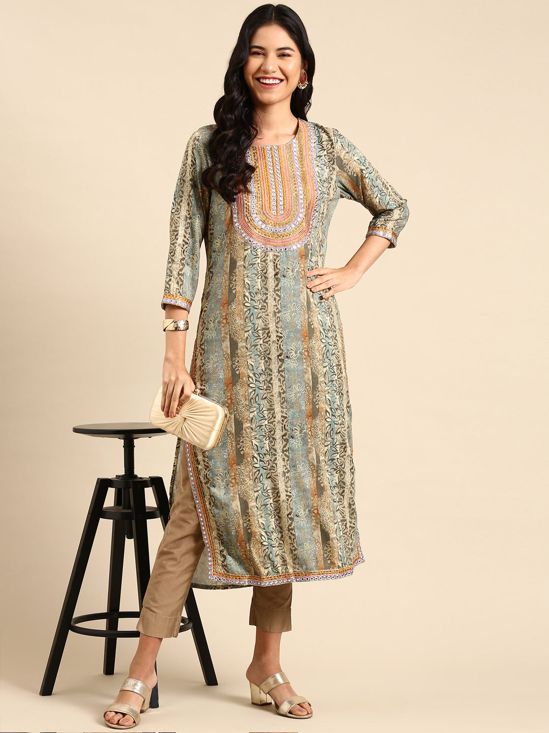 Women's Multicolour Printed Straight Kurta