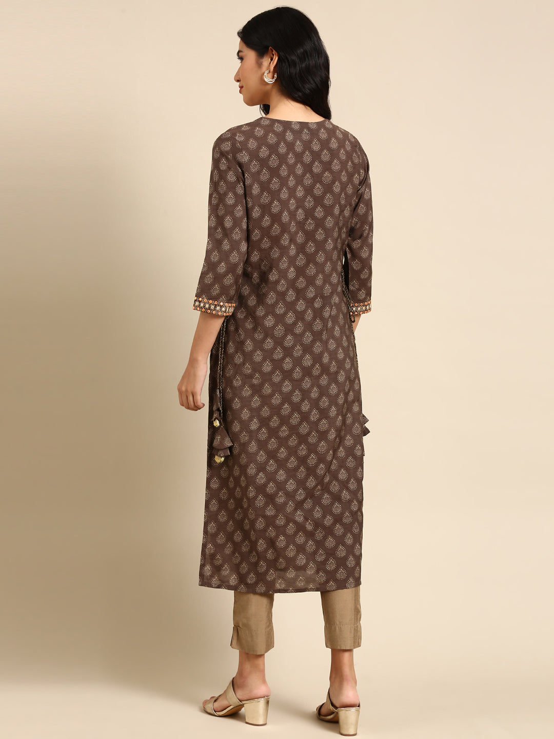 Women's Brown Printed Straight Kurta