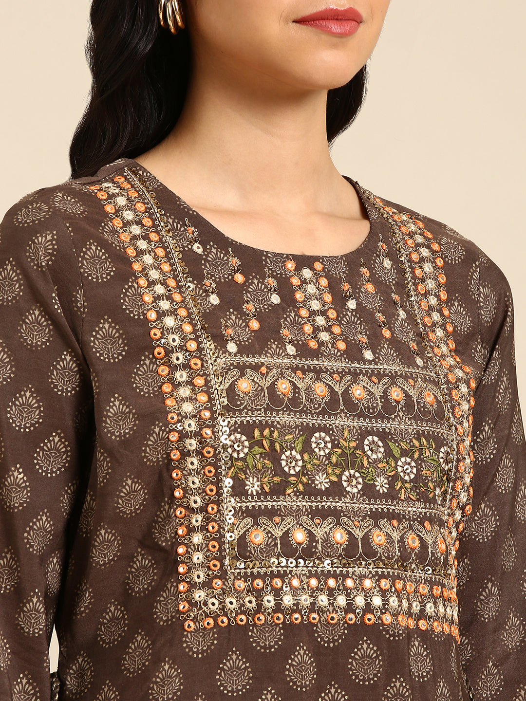 Women's Brown Printed Straight Kurta