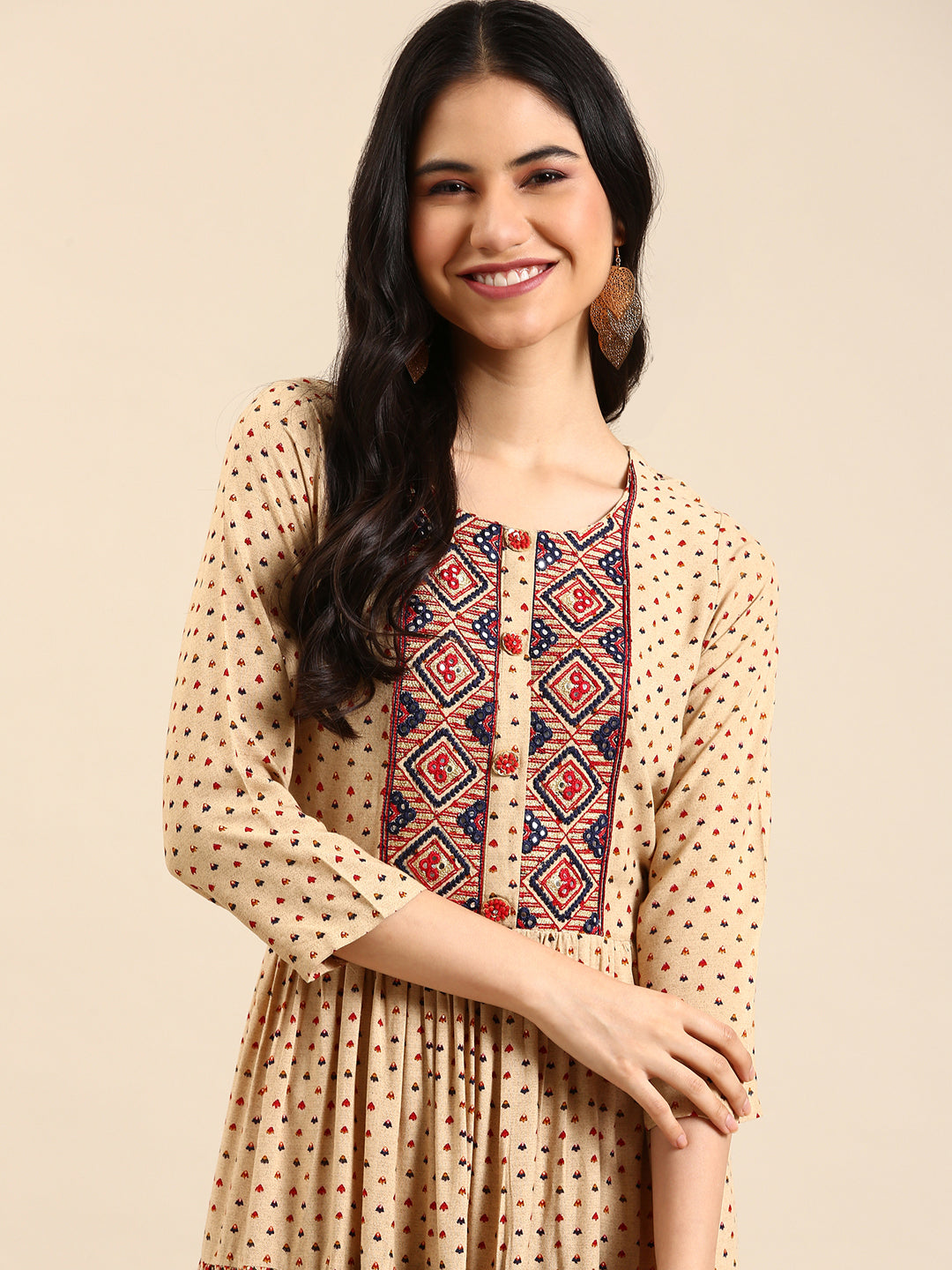 Women's Beige Embellished Anarkali Kurta