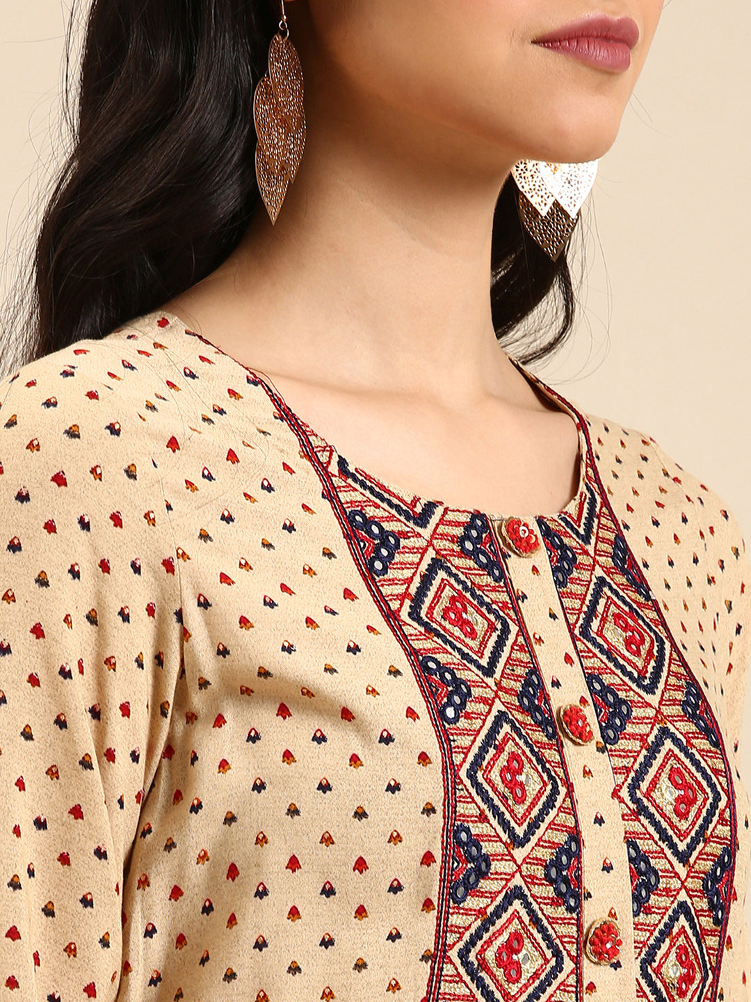 Women's Beige Embellished Anarkali Kurta