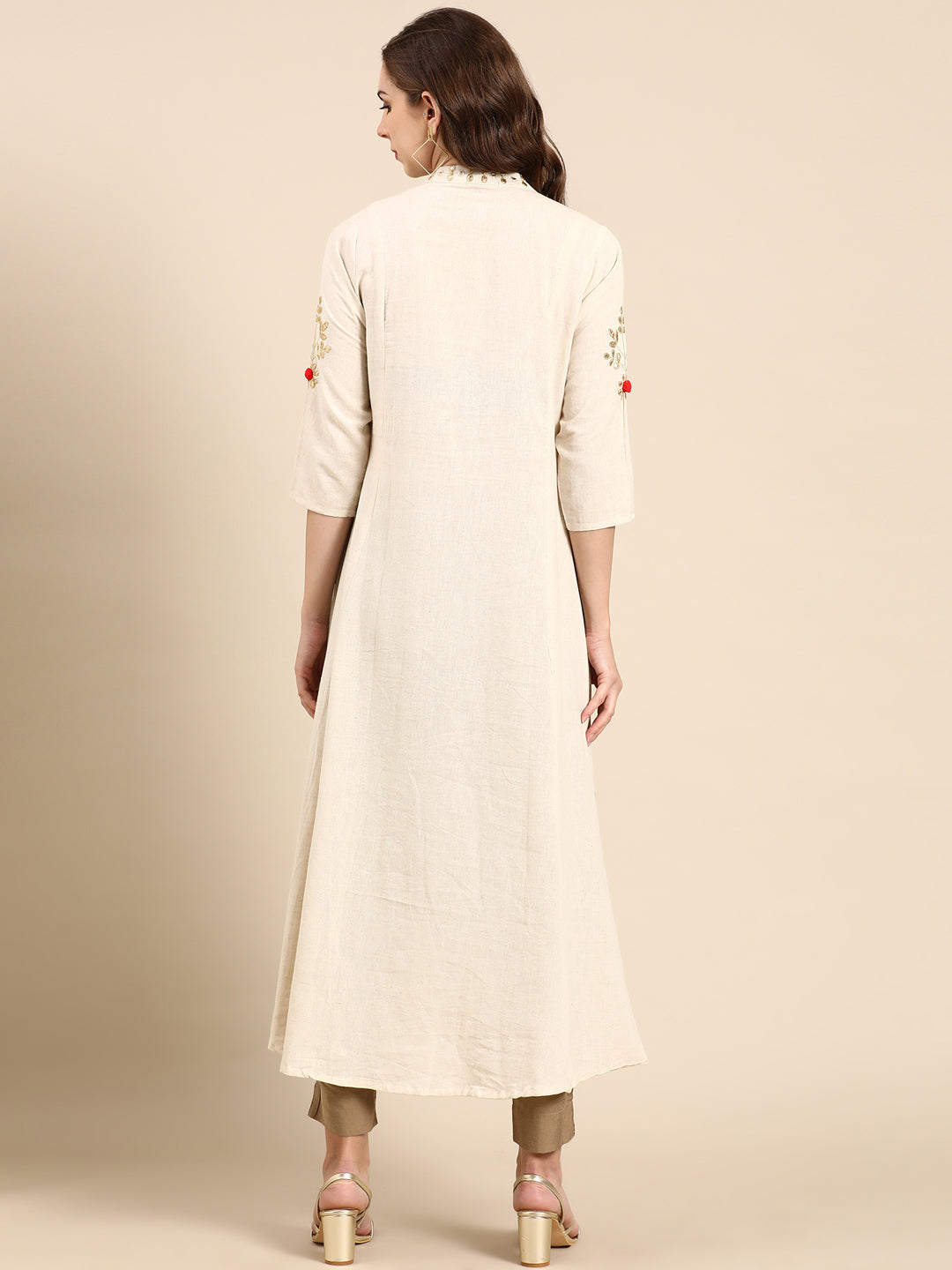 Women's Off White Embellished A-Line Kurta