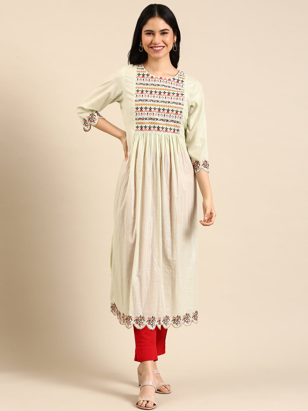 Women's Green Printed Anarkali Kurta