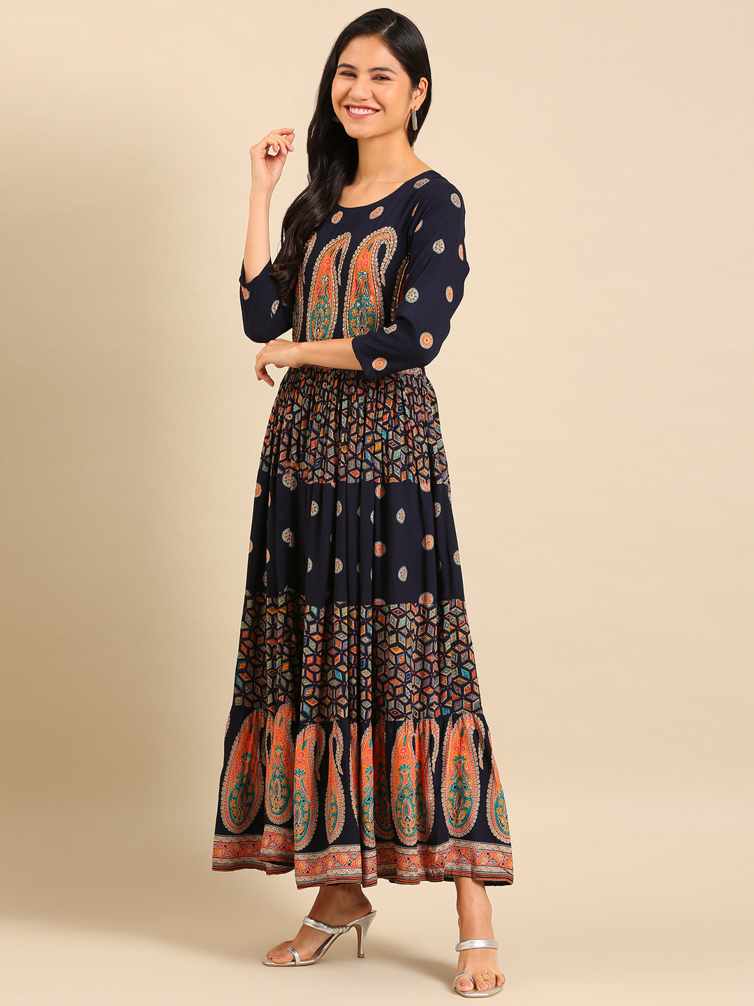 Women's Blue Printed Anarkali Kurta