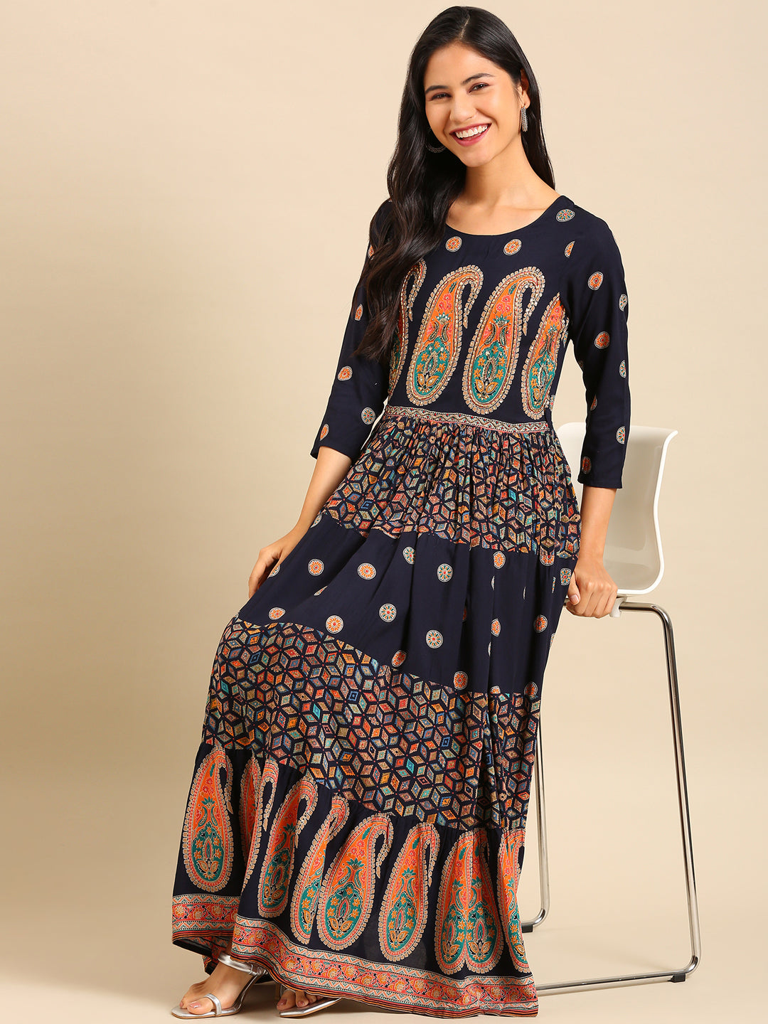 Women's Blue Printed Anarkali Kurta