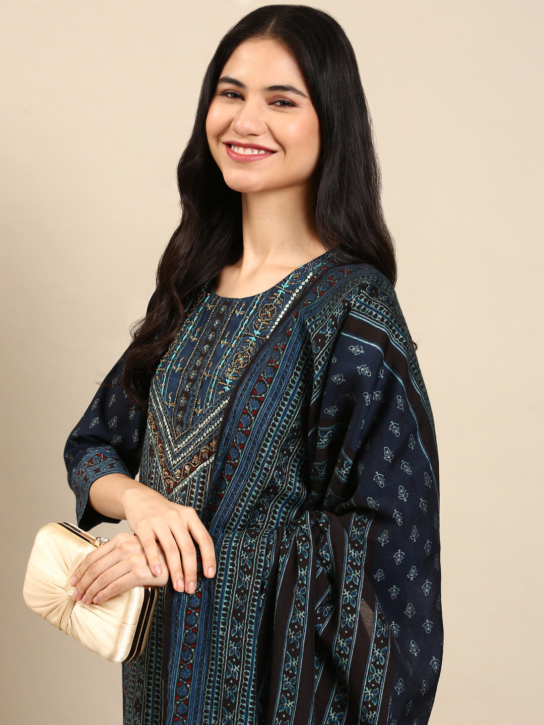 Women's Blue Printed Kurta Set