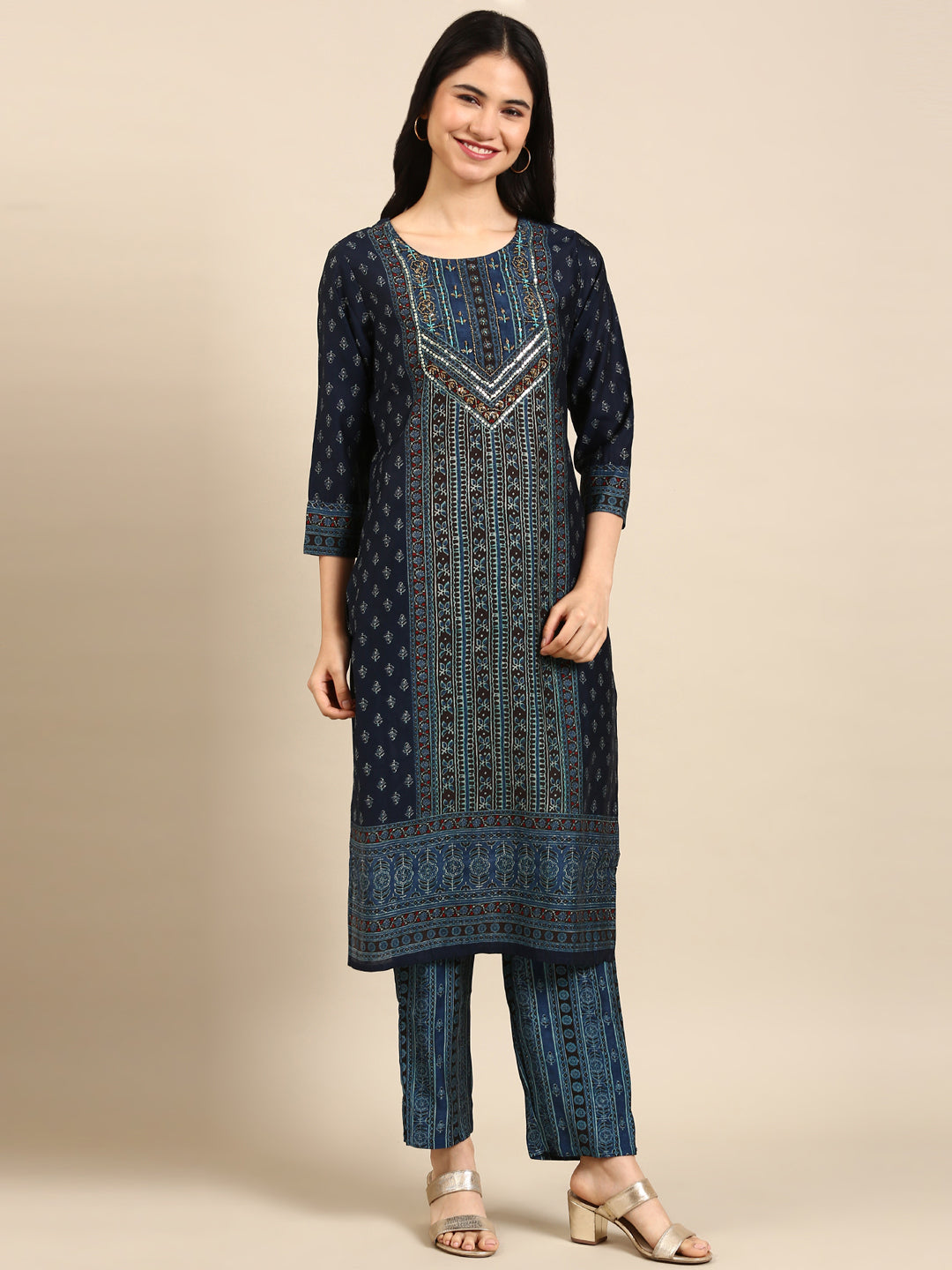 Women's Blue Printed Kurta Set