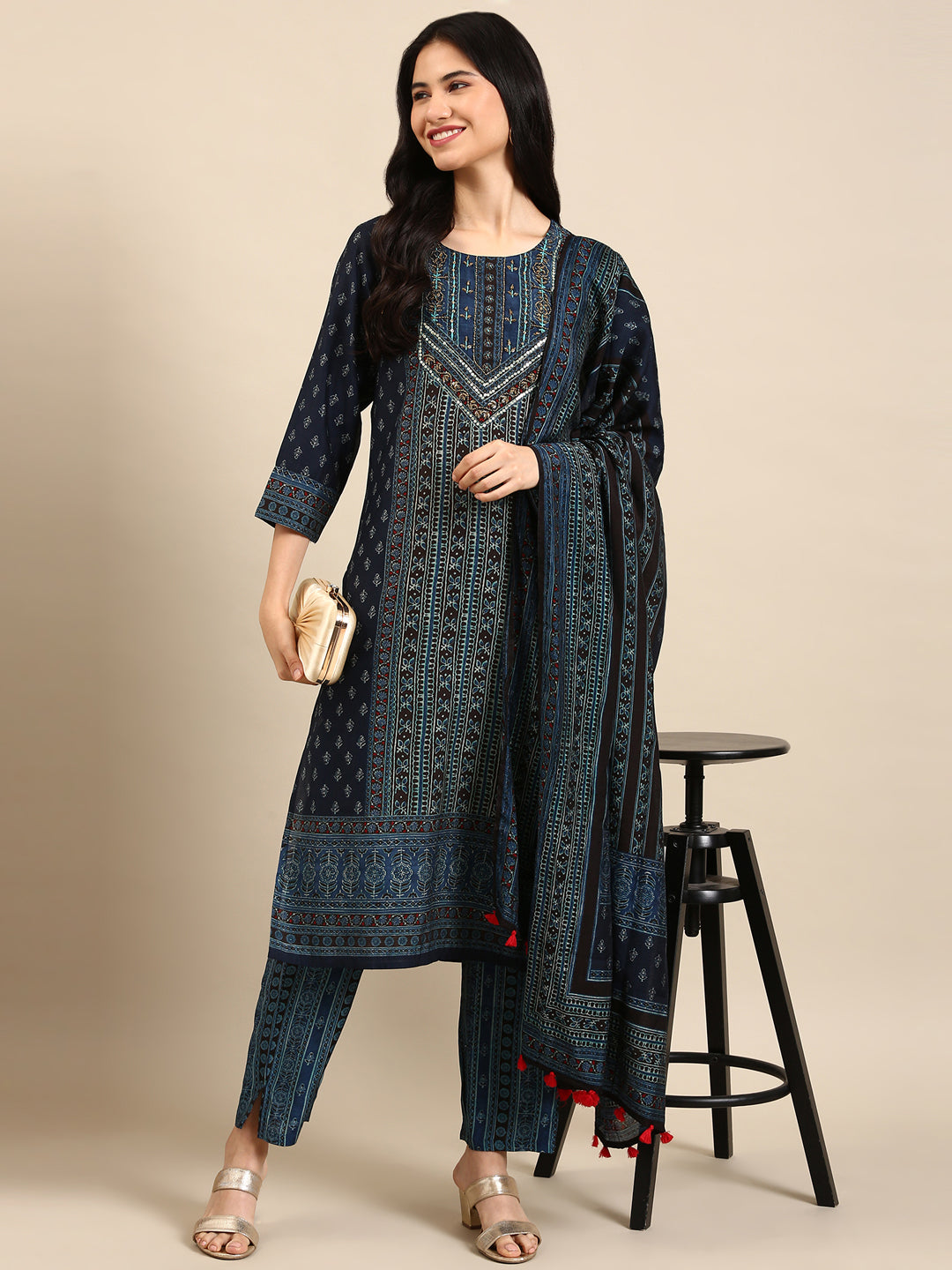 Women's Blue Printed Kurta Set