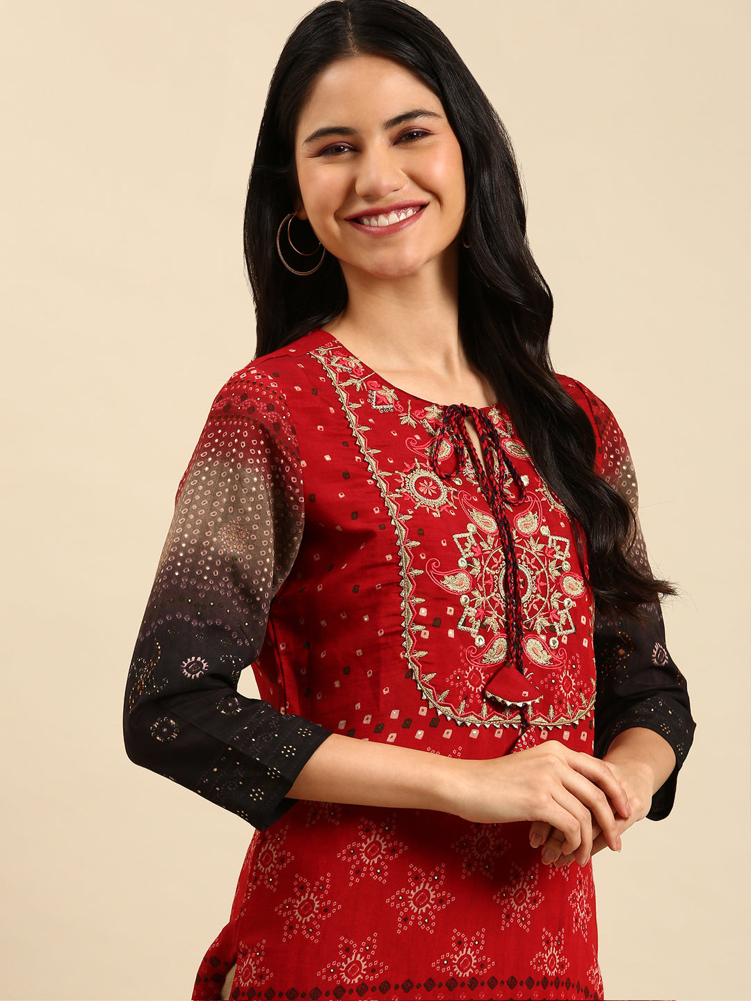 Women's Red Printed Straight Kurta