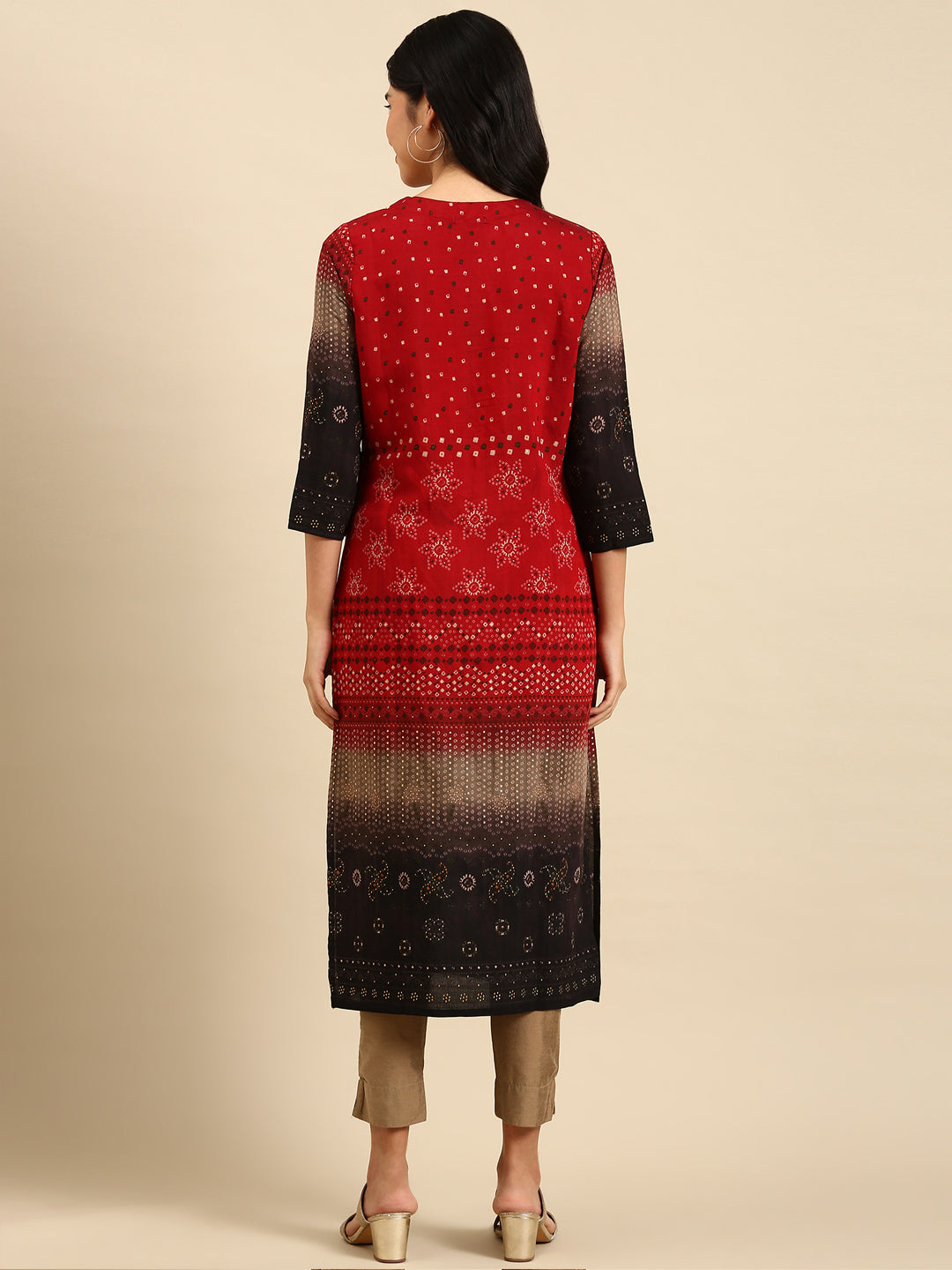 Women's Red Printed Straight Kurta