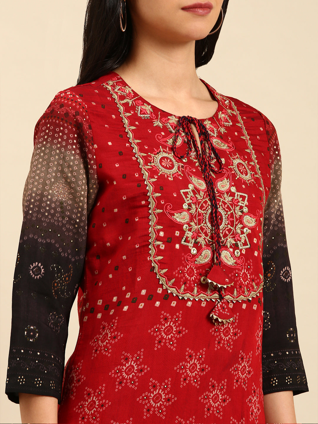 Women's Red Printed Straight Kurta
