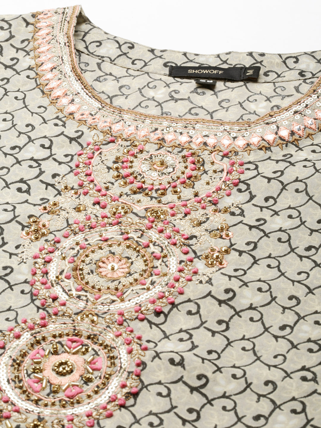 Women's Taupe Embellished Straight Kurta