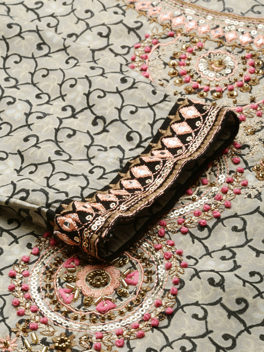 Women's Taupe Embellished Straight Kurta