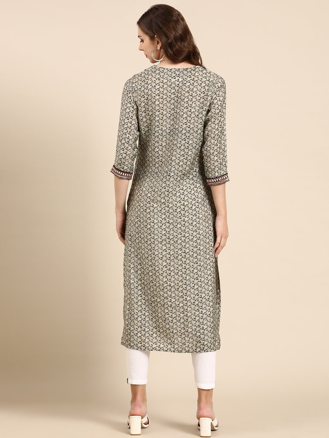 Women's Taupe Embellished Straight Kurta