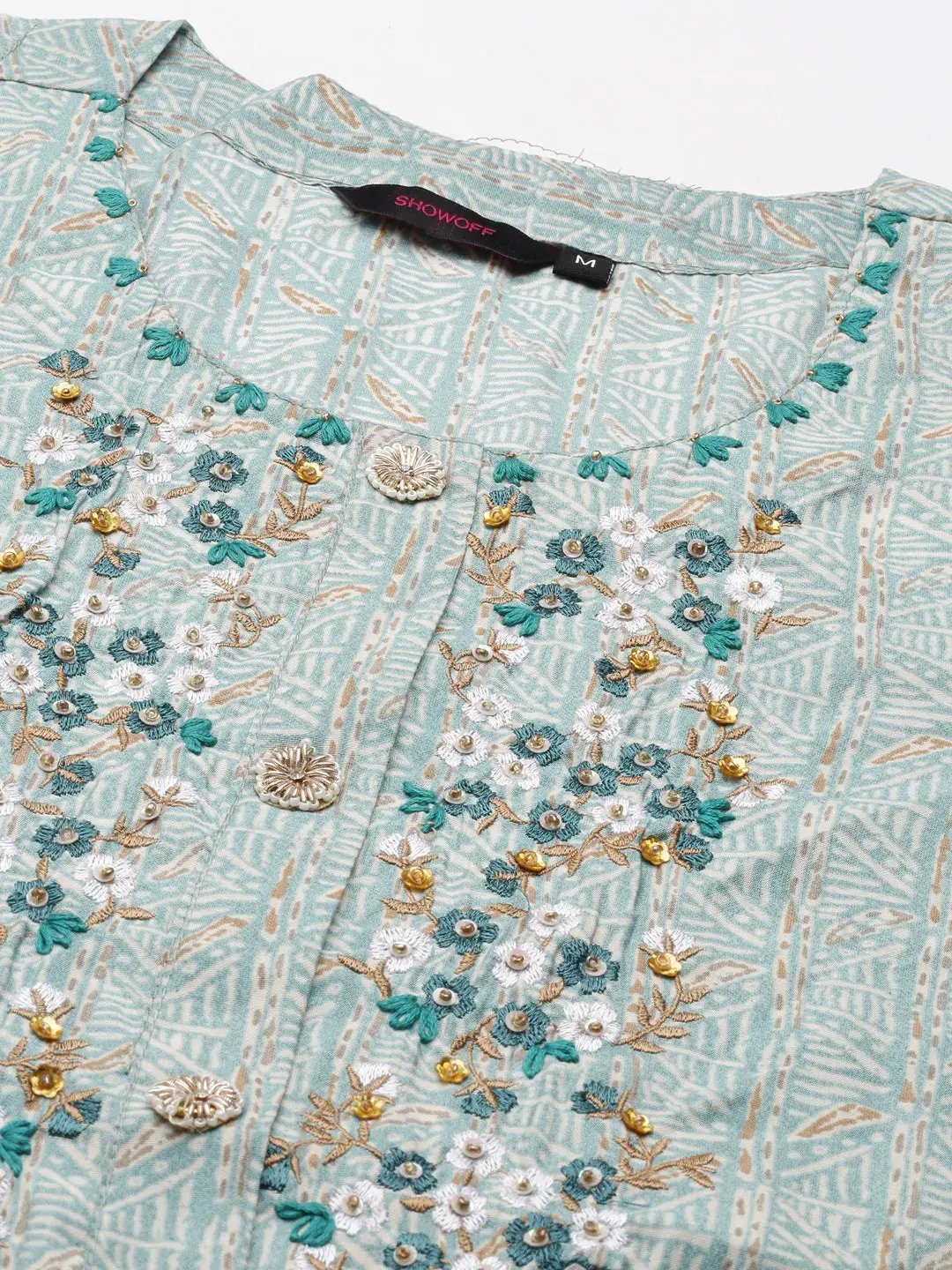 Women's Teal Printed Straight Kurta