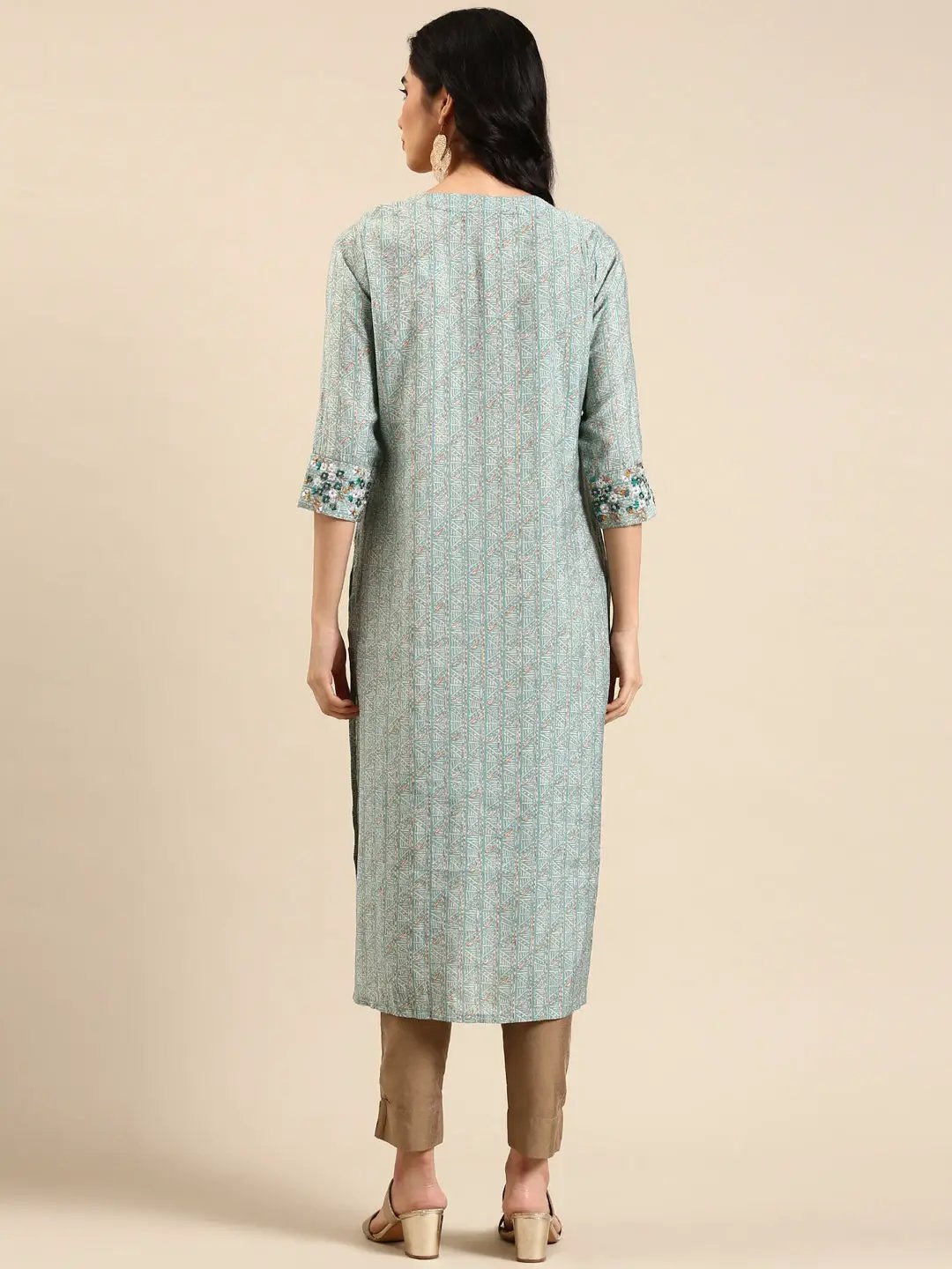 Women's Teal Printed Straight Kurta