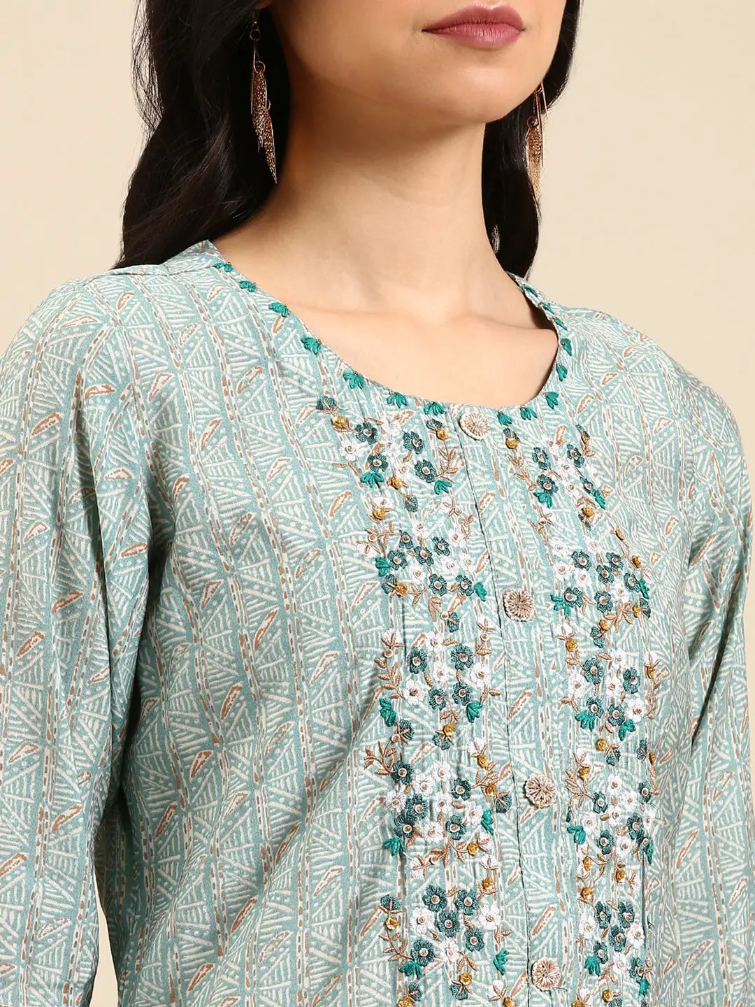 Women's Teal Printed Straight Kurta