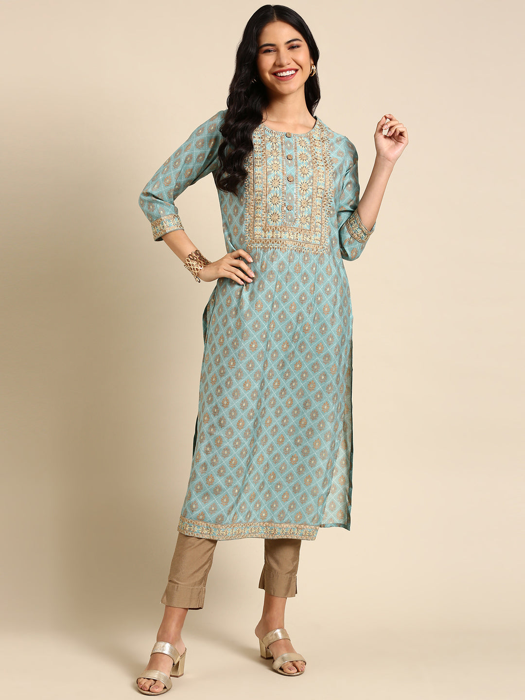 Women's Blue Solid Straight Kurta