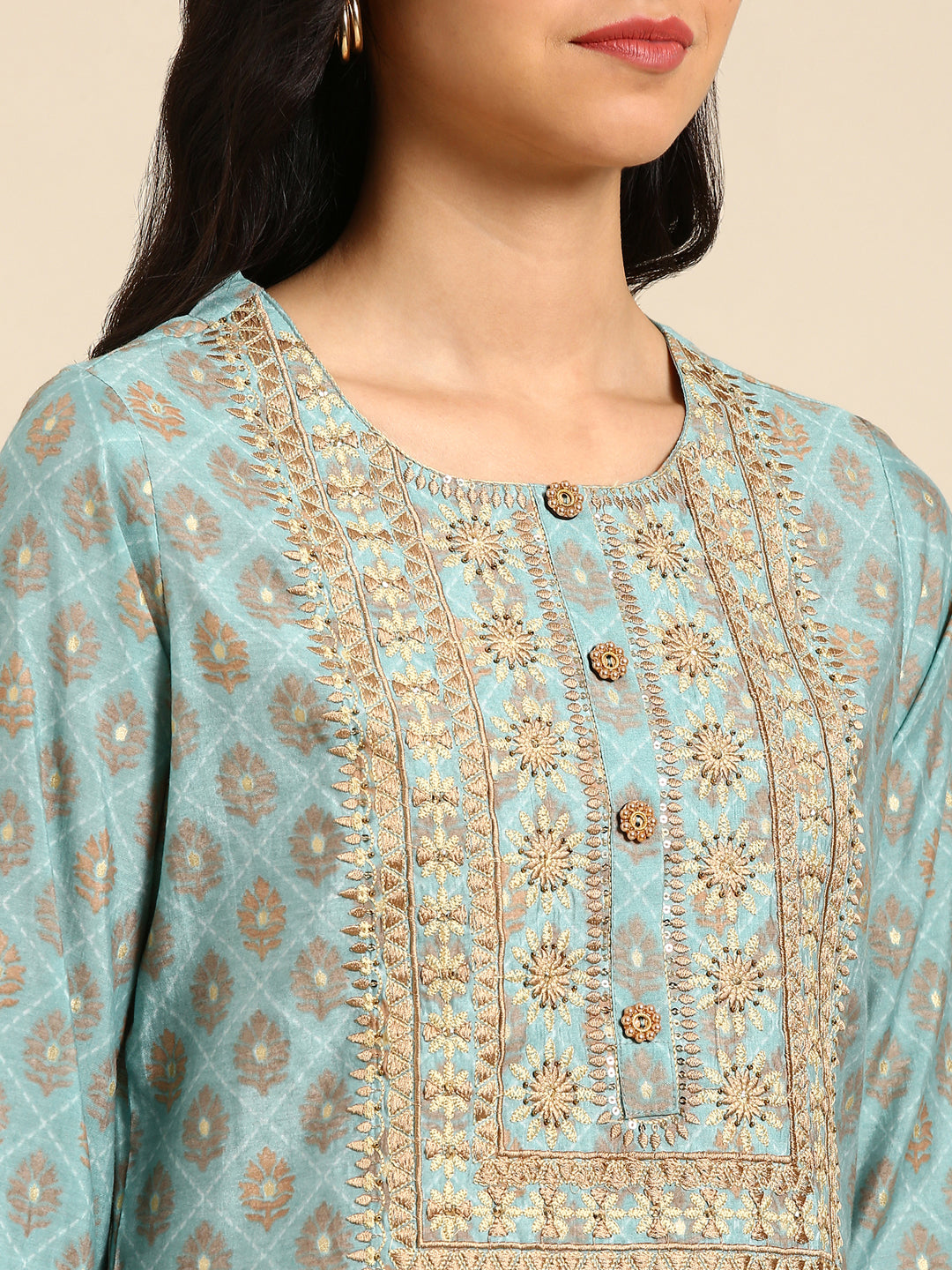 Women's Blue Solid Straight Kurta