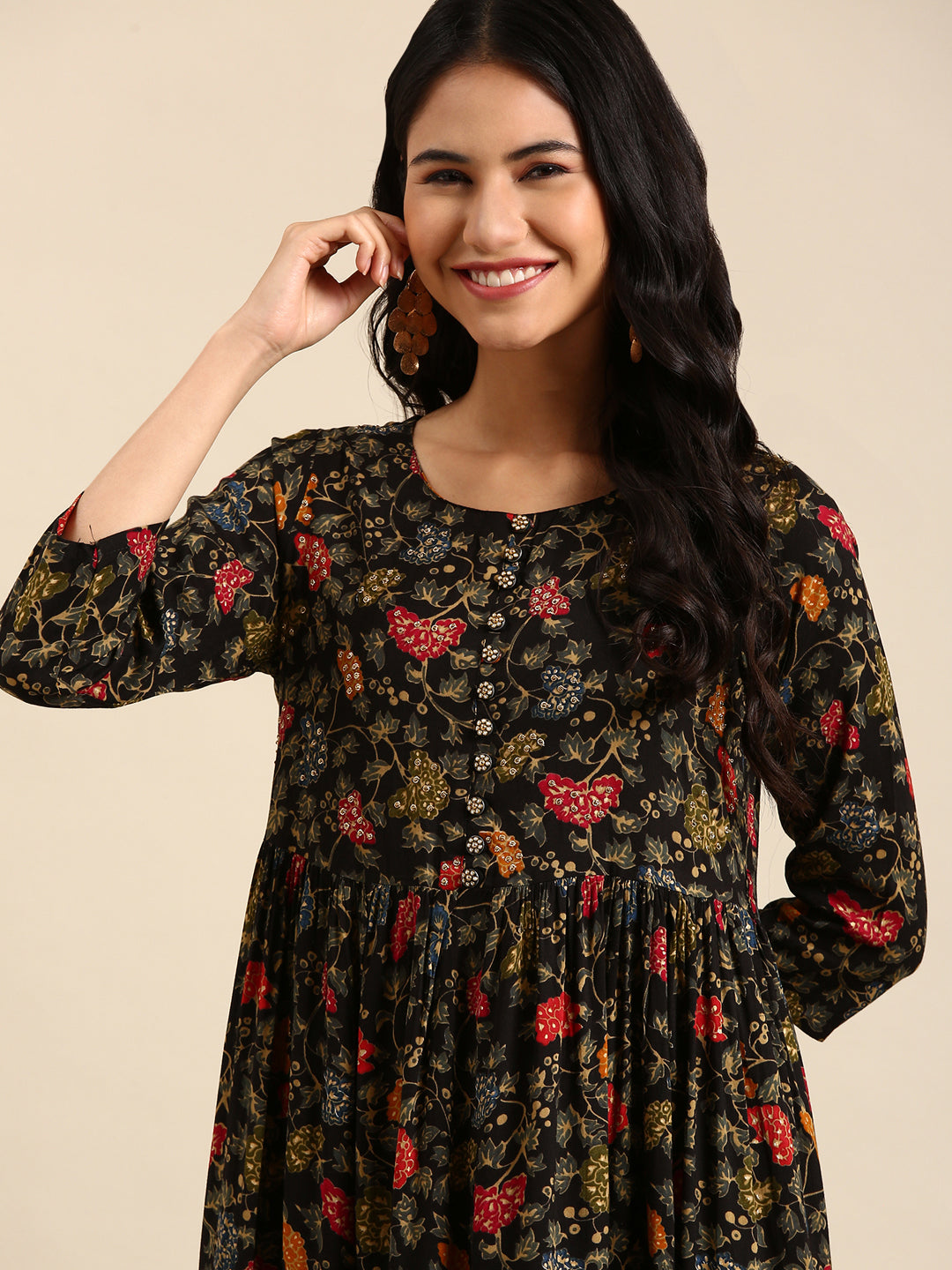 Women's Black Printed Anarkali Kurta