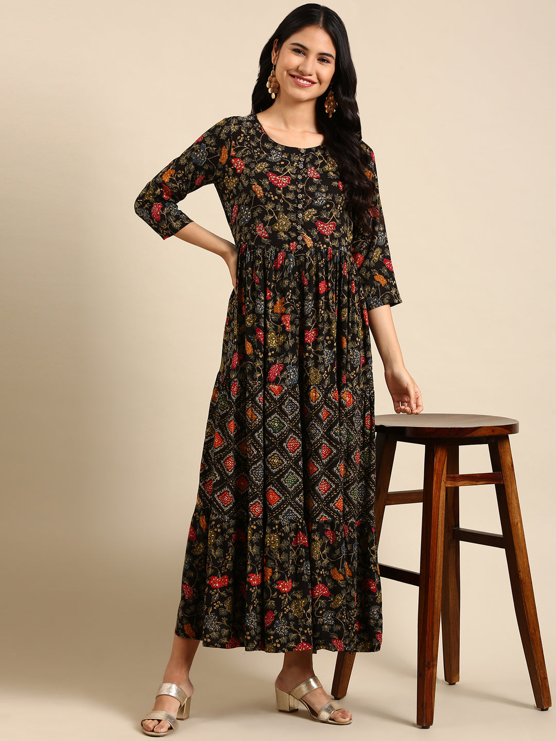 Women's Black Printed Anarkali Kurta