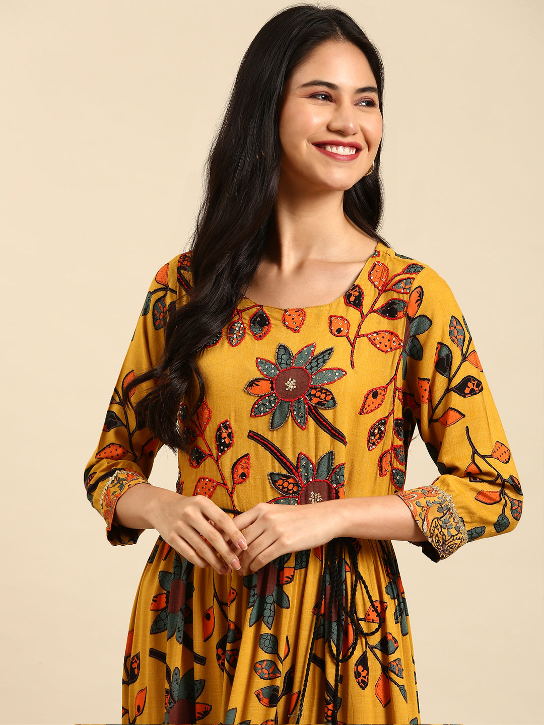Women's Yellow Printed Anarkali Kurta