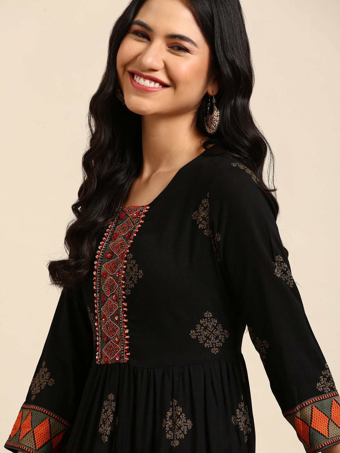 Women's Black Printed Anarkali Kurta