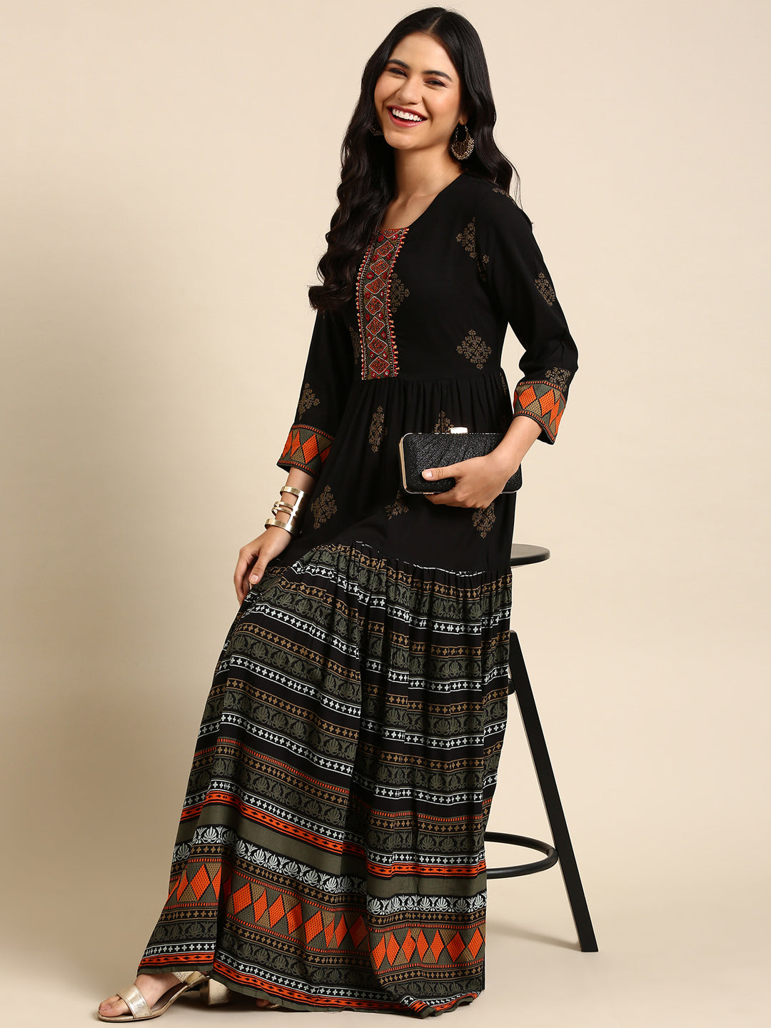 Women's Black Printed Anarkali Kurta