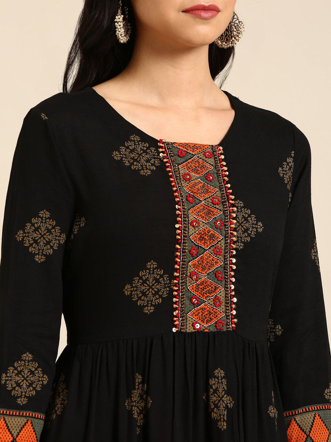 Women's Black Printed Anarkali Kurta