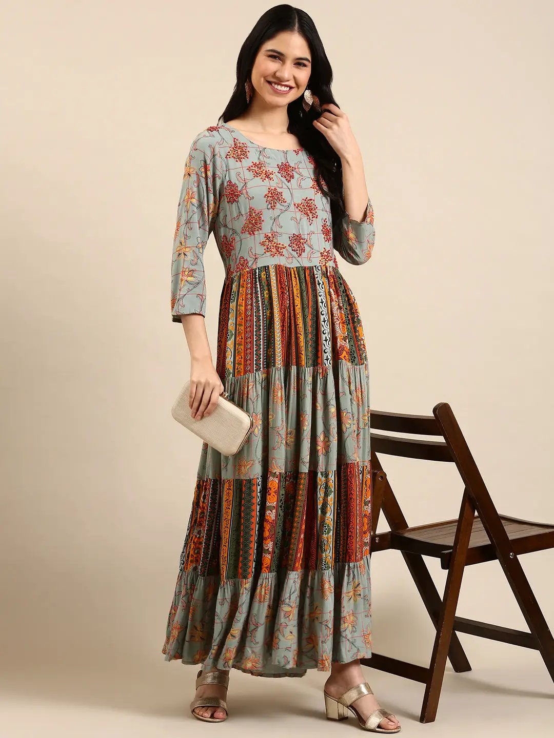 Women's Blue Embellished Anarkali Kurta