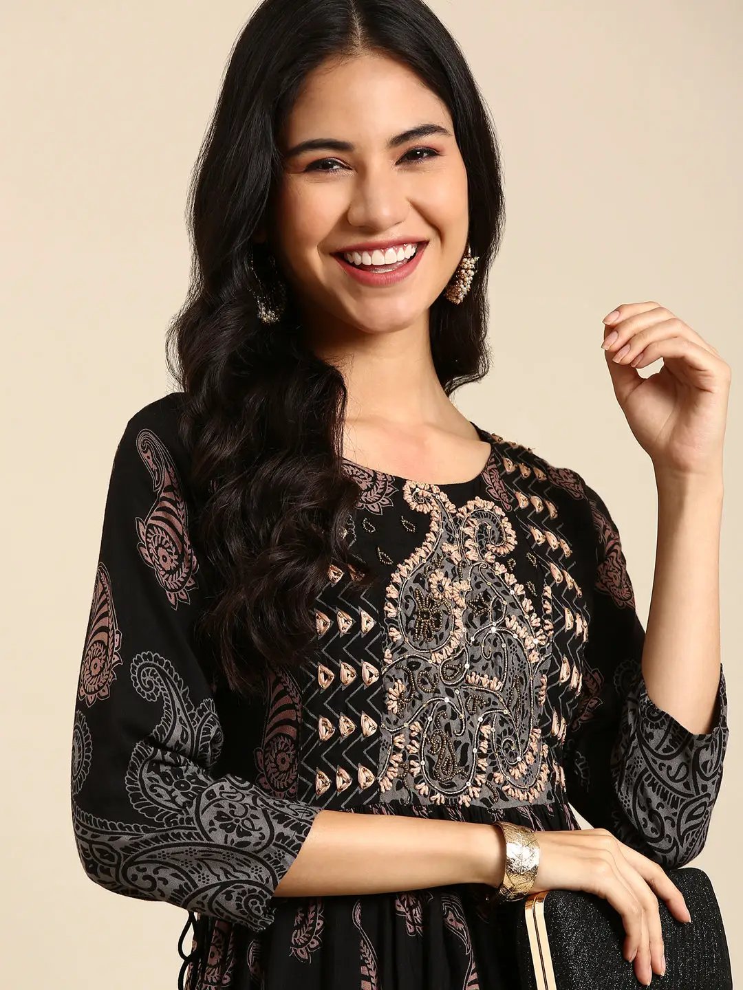Women's Black Printed Anarkali Kurta