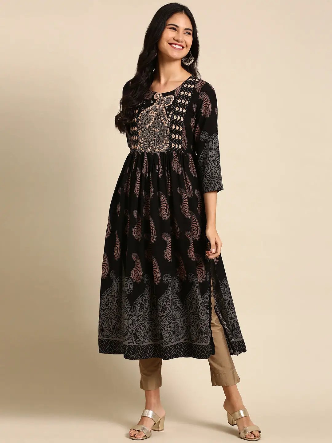 Women's Black Printed Anarkali Kurta