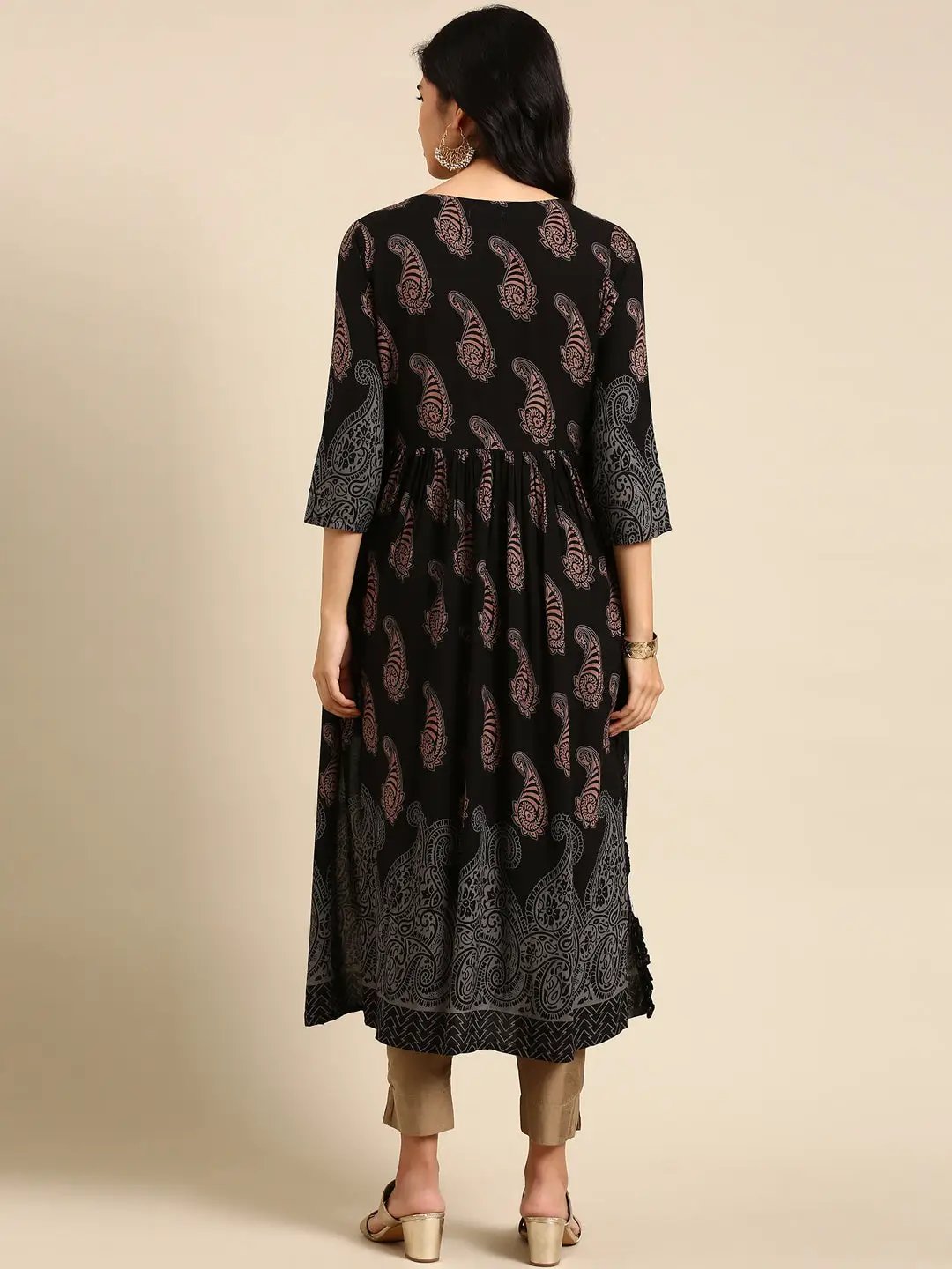Women's Black Printed Anarkali Kurta