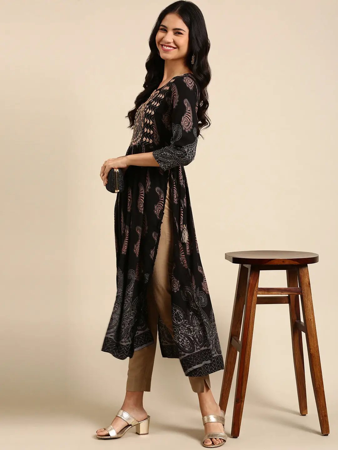 Women's Black Printed Anarkali Kurta
