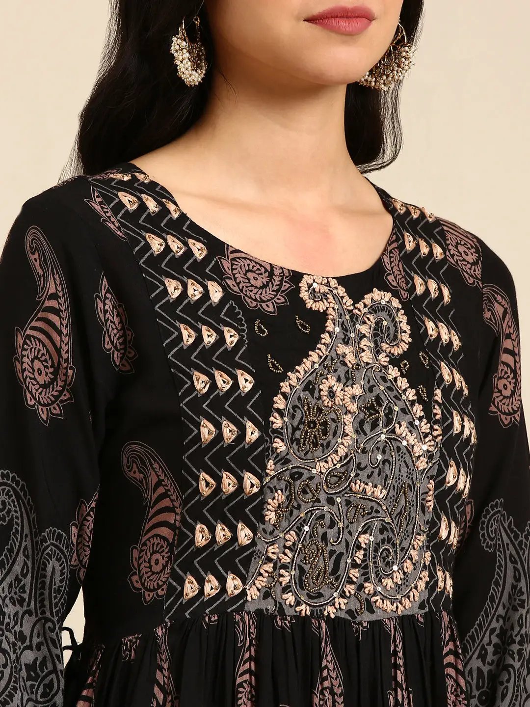Women's Black Printed Anarkali Kurta