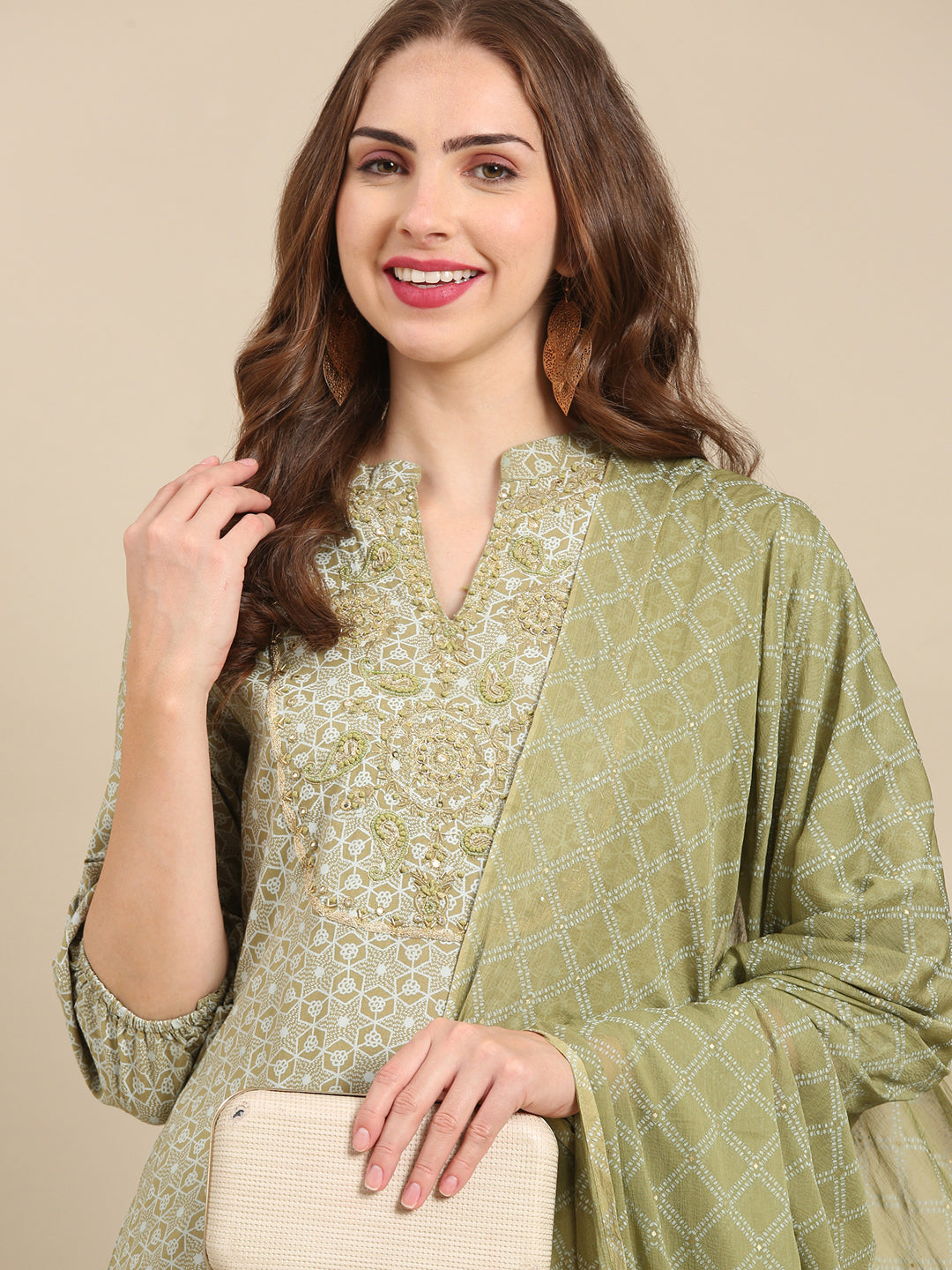 Women's Olive Printed Kurta Set