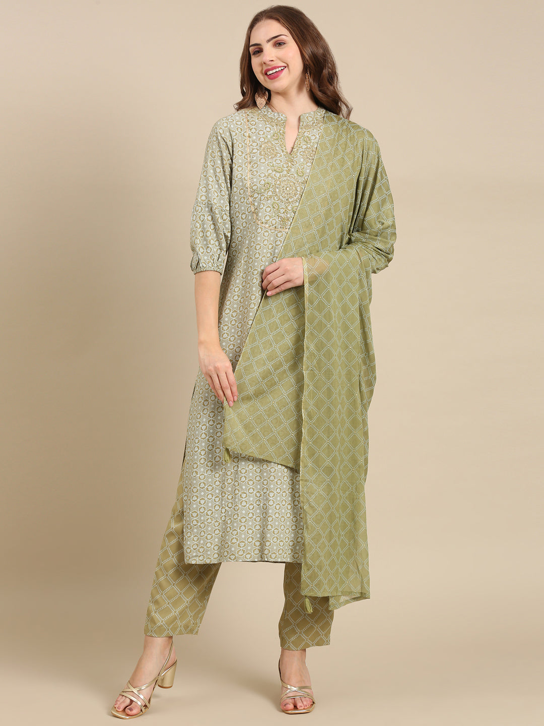 Women's Olive Printed Kurta Set