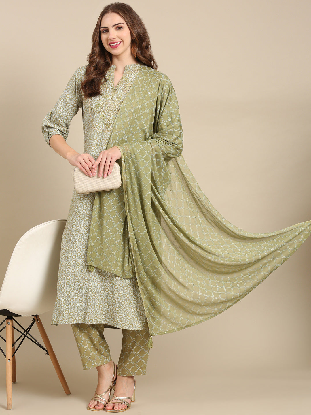 Women's Olive Printed Kurta Set