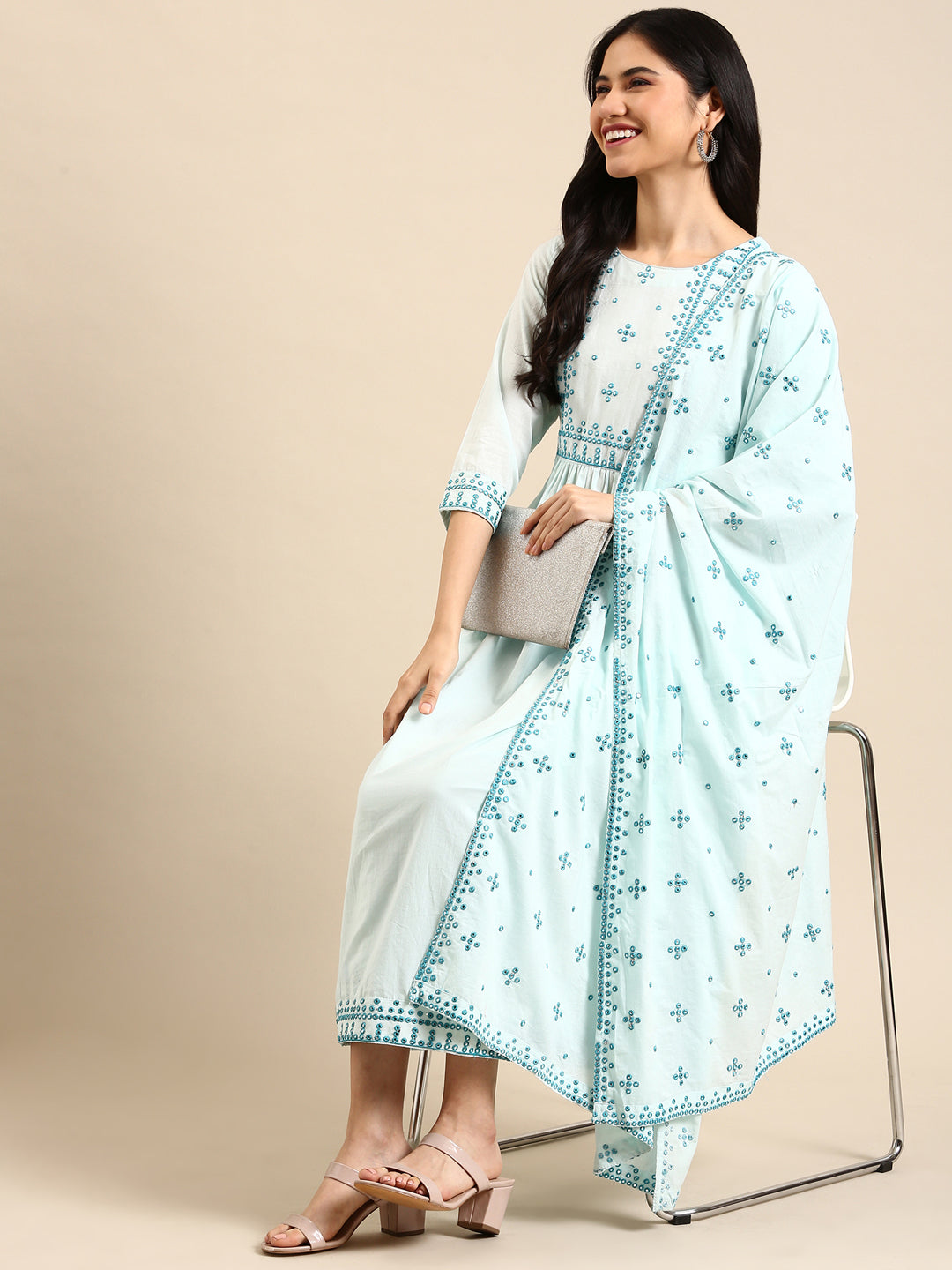 Women's Blue Solid Kurta Set